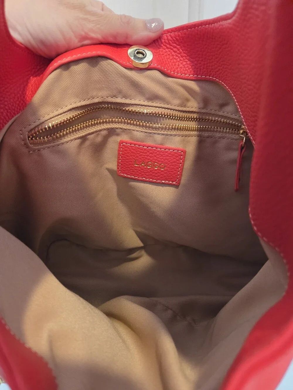 Laggo Red Pebbled Leather Hobo Bag